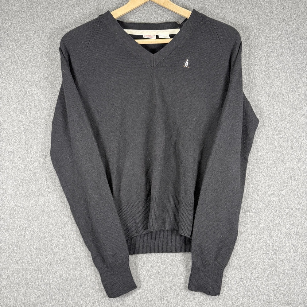 Original Penguin Sweater Mens Medium Black V-Neck Knit Pullover Logo Top